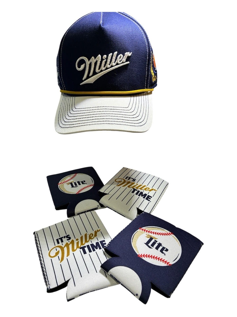 This American Needle Miller Genuine Draft snapback hat new with 4 beer cozy